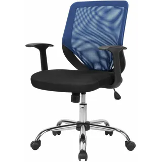Dmora Bürostuhl Albany, Mesh Chefsessel mit Armlehnen, ergonomischer Bürositz, 60x54h90/98 cm, Schwarz und Blau