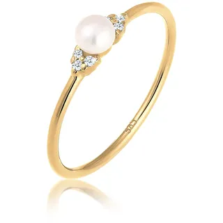 Elli DIAMONDS Ring Damen, Verlobung Perle mit Diamant (0.03 ct.) 585 Gelbgold"