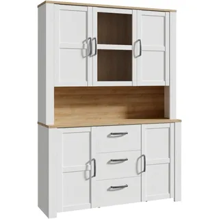 Forte Buffet Bohol 146,1 x 205,4 x 42 cm Weiß / Riviera Eiche / Sibiu Lärche hell