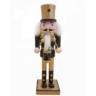 Nussknacker-Trommler aus Holz: Dekofigur zum Hinstellen, Figur Weihnachten, Advent & Winter, Weihnachtsfigur, Holzfigur mit Mütze, Trommel & Bart, Holzdeko, Weihnachtsdeko, Kleine Winterfigur, 26 cm