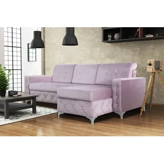 Ecksofa Samt Couch Schlafsofa Luxus Möbel Wohnlandschaft Sofa L-form Polster Neu - Rosa