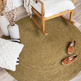 Jute Teppich Rund - Fair Grun - Ø 100 cm - Wohnzimmer, Esszimmer, Schlafzimmer - FRAAI | Home & Living. - Boho, Ländlich, Modern - Grün
