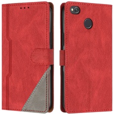 Radoo Kompatibel mit Xiaomi Redmi 4X Hülle, PU Leder Handyhülle [Stand Feature] [Kartenfachr] [Magnetic Closure Snap] Schutzhülle Klappbar Flip Case Cover für Xiaomi Redmi 4X (Rot)