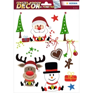 Herma 15115 Fensterbilder Weihnachten Weihnachtsmann Rentier Schneemann, 5 Stück, selbstklebend, Kinder Fensteraufkleber, ablösbare Winter Fenstersticker, Fensterfolie für Kinderzimmer Weihnachtsdeko