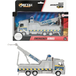 Toi-Toys 21745B - Metal World Spielzeugauto - Polizei Abschleppwagen mit Rückzugmotor Police Polizeiauto Polizist
