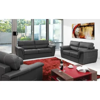 Leder Design Couch Polster Sitz Garnitur Sofa Garnituren 3+2 Leder Sofas Set Neu - Schwarz