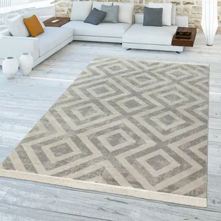 TT Home In-& Outdoorteppich Wetterfest Balkon Teppich Küche Rauten Design Soft Skandi Design Geometrisches Design Größe 200 cm Rund - Grau