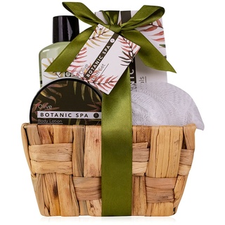 Accentra Geschenkset OLIVE SPA im Seegraskorb, Bade- und Dusch 5-teiliges Geschenk-Set in dekorativem Korb aus Seegras, Geburtstagsgeschenk, Wellness Set für Frauen