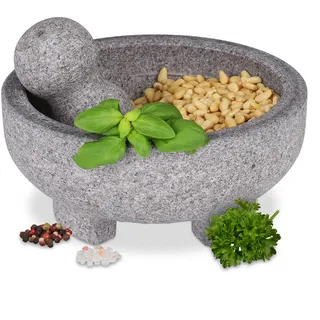Relaxdays Mörser mit Stößel Granit H x D 9 x 20 cm grau