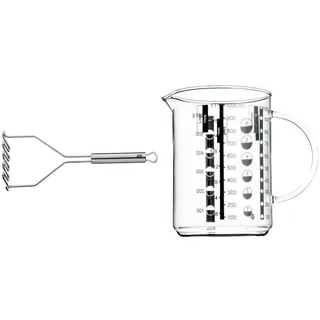 WMF Profi Plus Kartoffelstampfer 29 cm, Cromargan Edelstahl teilmattiert, spülmaschinengeeignet & Gourmet Glas Messbecher 1l, hitzebeständiges Glas, Skalierung für Liter, Milliliter, Tassen und Gramm