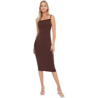 Trendyol Damen Woman Mini Standard Karrée-Ausschnitt Gestrickt Kleid, braun, X-Small