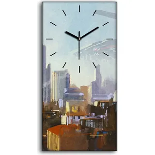 Wanduhr Bürouhr Leinwand Bild 30x60 Foto Landschaft Futuristischen SciFi - schwarze Hände - Blau