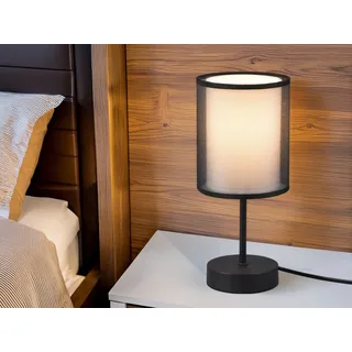 Kleine LED Tischlampe mit doppeltem Stoffschirm Schwarz & Weiß, für Fensterbank - Schwarz, Weiß