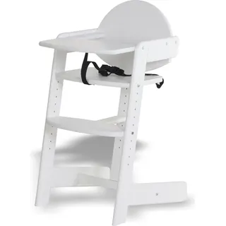 Geuther Filou Holzhochstuhl, Hochstuhl - Baby Esszimmerstuhl für Tisch - Hochstuhl für Kleinkind - 3-Punkt-Gurte - Hoher Babystuhl - Weiß - Weiß