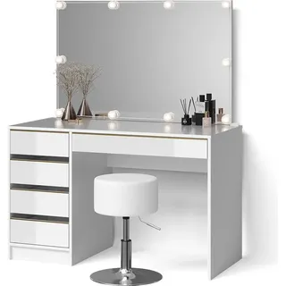 Livinity Schminktisch Imola, mit LED Beleuchtung und Hocker, Weiß/Gold/Gold - Weiß, Gold