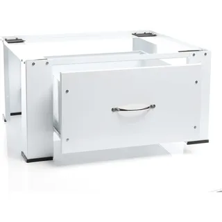 Wiltec Untergestell für Waschmaschinen max. 150 kg, Waschmaschinensockel mit Schublade, Weiß