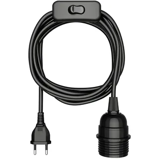 ledscom.de Kabel LEKA, Stecker, Schalter, schwarz glänzend, 3 m, Lampen-Fassung, 1x E27 max. 60W
