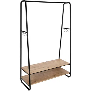 Xora Garderobenständer , Naturfarben, Schwarz , Metall, Holzwerkstoff , 100x160x45 cm , Schuhablage, Hutablage, standfeste Füße, Jackenhalter , Garderobe, Garderobenständer