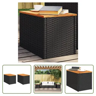 The Living Store Garten-Beistelltische 2 Stk Schwarz 55x34x37cm Poly Rattan Holz - Schwarz