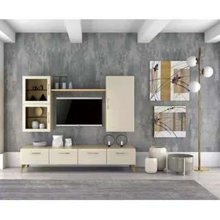 Wohnwand Schrank tv Schrank Set Wohnmöbel Praktisch Wohnzimmer beige - Beige