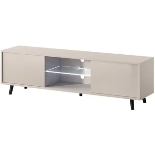 Selsey TV Schrank Board Sideboard Fernsehtisch Fernsehschrank 140 cm LED Beleuchtung Graubeige Lefyr, Grau