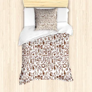 ABAKUHAUS Kaffee Mantele, Kaffee-Zeit Americano, Milbensicher Allergiker geeignet mit Kissenbezügen, 135 cm x 200 cm - 80 x 80 cm, Braun weiß