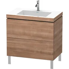 Duravit L-Cube Möbelwaschtisch c-bonded mit Unterbau bodenstehend, 80x48 cm, 2 Auszüge, ohne Überlauf, 1 Hahnloch, Farbe: Tessiner Kirschbaum