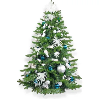 Künstlicher Weihnachtsbaum 270 cm, POLAR BLUE II, mit 215-teiligem Weihnachtsbaumschmuck, inkl. Metallständer und Aufbewahrungsbox - Grün, Weiß, Blau, Silber