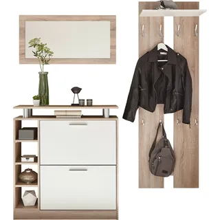 Kompaktgarderobe >Track< in Eiche Sonoma Nachbildung / Weiß - 155x190x25cm (BxHxT) - Weiß