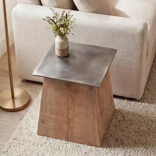 Beistelltisch HWC-L76b, Blumentisch Tisch, Industrial Massiv-Holz MVG-zertifiziert 45x36x36cm, natur