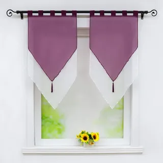 Joyswahl Scheibengardine Voile Bistrogardinen mit Quaste Panneaux, Zweifarbig »Lydia« Doppelschicht Kurzstore mit Schlaufen BxH 60x120cm Violett/Weiß 2 Stück