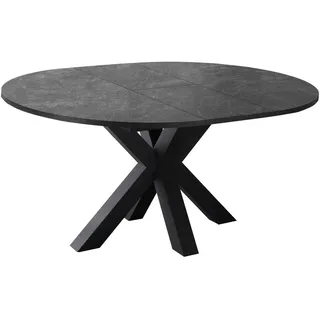 Hom`in Esstisch , Grau, Schwarz , Holzwerkstoff , rund , Sternfuß , 130-170x77.5x130-170 cm , ausziehbar, in verschiedenen Holzdekoren erhältlich , Esszimmer, Esstische, Esstische ausziehbar