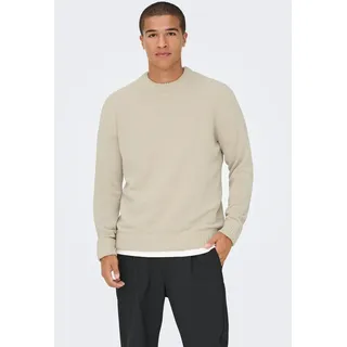 Strickpullover ONLY & SONS "ONSETHAN LIFE REG 7 CREW KNIT", Herren, Gr. L, silber (silber lining), Strick, Obermaterial: 100% Polyester, unifarben, Basic, regular fit normal, Rundhals, Rippbündchen, Pullover Strickpullover