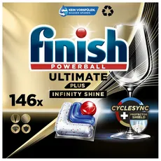 Finish Ultimate Plus Infinity Shine Spülmaschinentabs – Geschirrspültabs für intensive Reinigung, Fettlösekraft und Glanz mit Schutzschild – 2x73 Caps