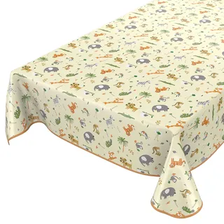 ANRO Tischdecke Wachstuch abwaschbar Wachstuchtischdecke Wachstischdecke Kinder Geburtstag Tiere Hellgrün 120x140cm mit Saum - Eingefasst