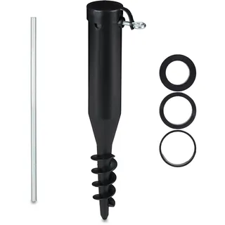 2 x Bodenhülse Sonnenschirm, Bodendübel zum Eindrehen, Adapter 40-52 mm, Kunststoff, Sonnenschirm Bohrer, schwarz - Schwarz