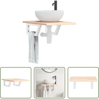 The Living Store Waschtischplatte mit Halterung Stahl und Massivholz Eiche - Braun