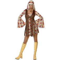 60s Groovy Baby, Patterned, with Dress & Fringe Waistcoat & Head Scarf (S)