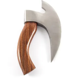 Hanseküche Pizzaschneider – Pizzamesser Axt mit Wikinger Runen und Lederschutz – Wiegemesser für Pizza, Kräuter, Messer, Gürtel Männer, Geschenk (Braun Neu 2)