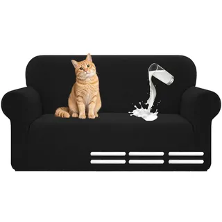 Hengrongshen Couch Überzug L Form, Universal Sofahusse 1/2/3/4 Sitzer mit Wasserdicht & Anti-Falten, Sofa Überzug für Sofa Cover L Shape, U Shape, Universal Sofaüberzug (2 Sitzer, 130-180cm, Schwarz)