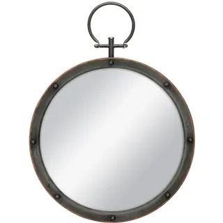 Stonebriar Rundes rustikales Bronze-Metall Mirror with Rivet Detail and Hanging Ring for Wall, 21.1" x 15.7"