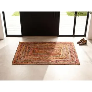 Craft Trade Bunt Waschbarer Boho Jute Teppich Reversibel Geflochten Handgewebt Rechteckig Flickenteppich für Küche Wohnzimmer und Schlafzimmer- 60 x 90 cm