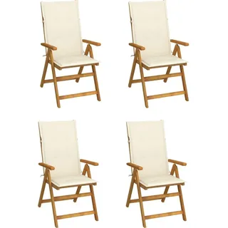 The Living Store Hochlehner Verstellbar 4 Stk. mit Auflagen Massivholz Akazie - Creme