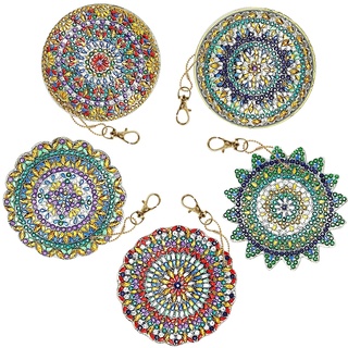 XiYee 5 Stück 5D DIY Diamond Painting Mandala Keychain, Diamant Malerei schlüsselanhänger für Mädchen Frauen Kinder Handtasche Geldböse Anhänger Dekoration