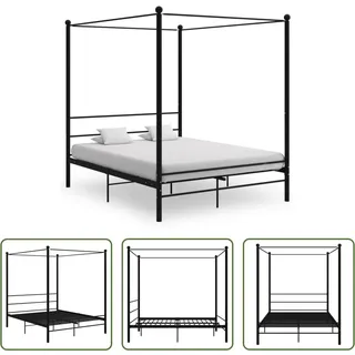The Living Store Himmelbett Schwarz Metall 160x200 cm - Schwarz
