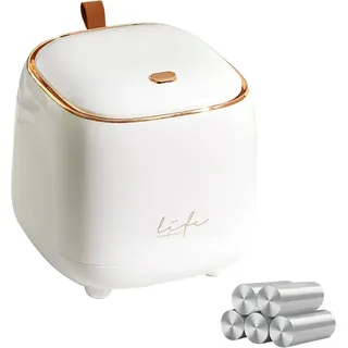 WDPUCHU Mini-Mülleimer für die Arbeitsplatte mit 5 Rollen Müllsäcken, Abfalleimer mit Druckdeckel, 1,5 Liter Abfalleimer, Mini-Mülleimer für Badezimmer, Waschtisch, Couchtisch (weiß)