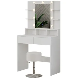 Vicco Schminktisch Taylor, 80 cm mit LED Beleuchtung und Hocker, - Weiß