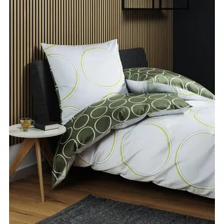 Janine Design Mako-Satin-Bettwäsche-Garnitur J. D. 87109 Farbe grün silber Größe 155x220+80x80 - Grün, Silber