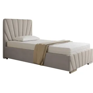 panda möbel Polsterbett RAY - Komfortbett mit Stauraum, Einzelbett, Beige, Holz, Mode, 100x200 cm, Oeko-Tex® Standard 100, Schlafzimmer, Betten, Polsterbetten