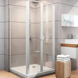 Schulte ExpressPlus Eck-Duschkabine mit Pendeltür 90 x 180 cm grau Sicherheitsglas, Klarglas, Echtglas